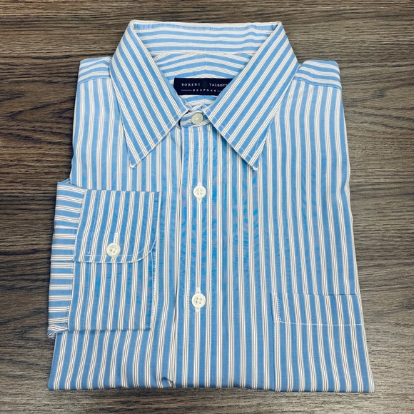 Robert Talbott Blue, White & Brown Stripe Shirt 17